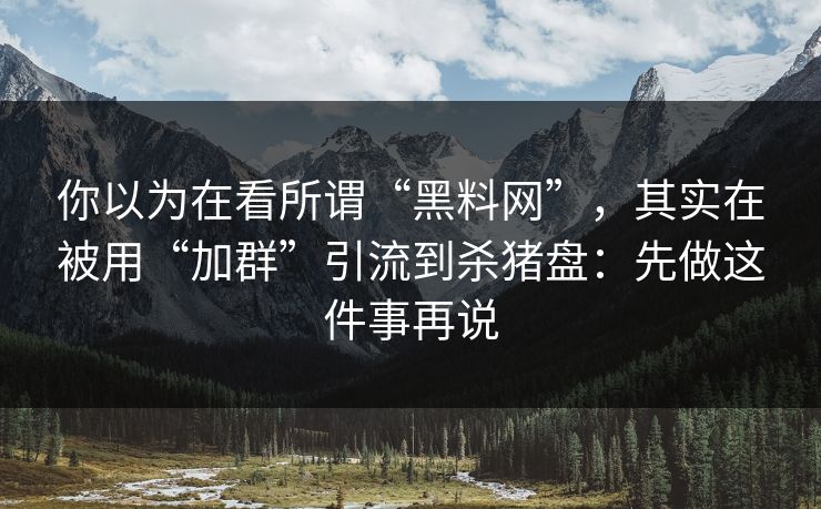 你以为在看所谓“黑料网”，其实在被用“加群”引流到杀猪盘：先做这件事再说