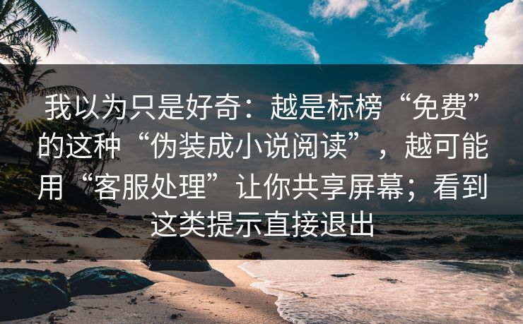 我以为只是好奇：越是标榜“免费”的这种“伪装成小说阅读”，越可能用“客服处理”让你共享屏幕；看到这类提示直接退出