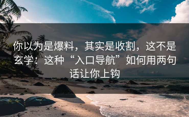 你以为是爆料，其实是收割，这不是玄学：这种“入口导航”如何用两句话让你上钩