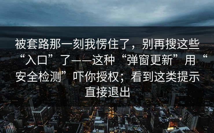 被套路那一刻我愣住了，别再搜这些“入口”了——这种“弹窗更新”用“安全检测”吓你授权；看到这类提示直接退出