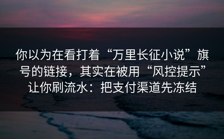 你以为在看打着“万里长征小说”旗号的链接，其实在被用“风控提示”让你刷流水：把支付渠道先冻结
