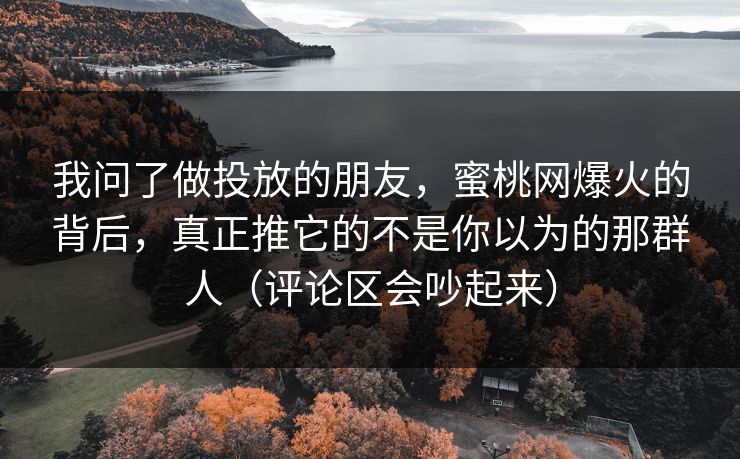 我问了做投放的朋友，蜜桃网爆火的背后，真正推它的不是你以为的那群人（评论区会吵起来）